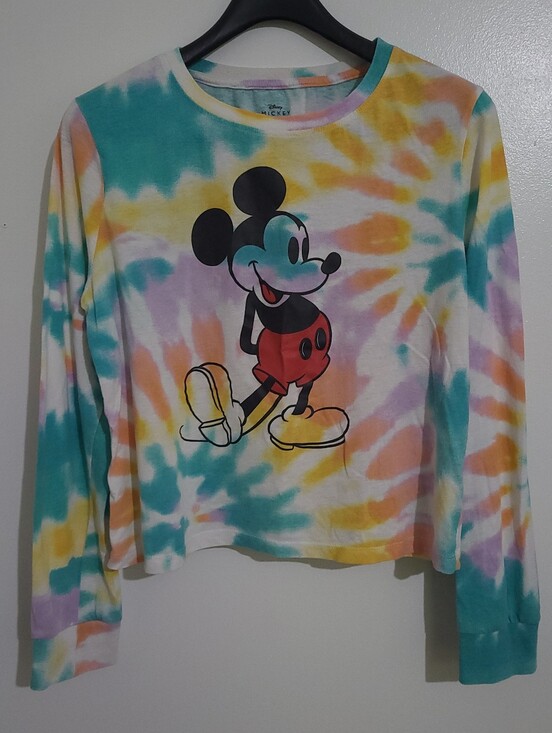 Disney Tops - Disney Mickey Mouse Tie Dye Cropped Long Sleeve Size L